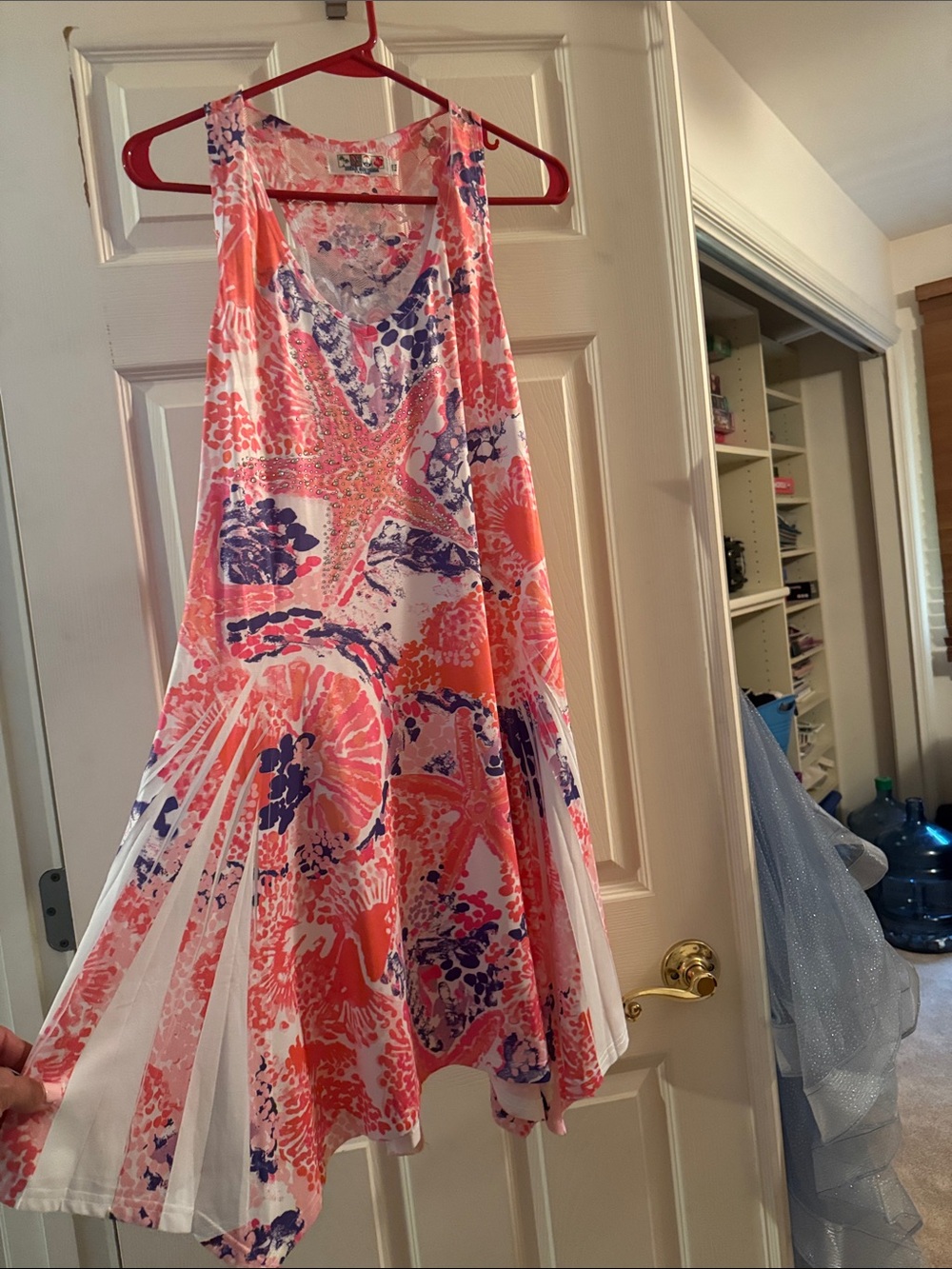 Girls Sleeveless Coral & Purple Print Summer Dress